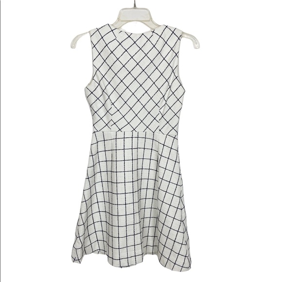 J.Crew A-Line Windowpane Tweed Dress White and Navy Blue Size 0P - Picture 4 of 8